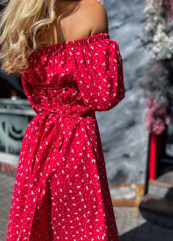 Червона кежуал сукня з відкритими плечима No Brand з абстрактним візерунком