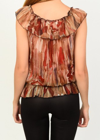 Коричневая летняя блуза женская коричневая размер 42-44 с баской Fashion