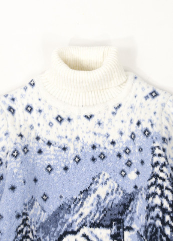 Молочный зимний свитер для девочки молочный зимний принт с домиками Pulltonic Прямая