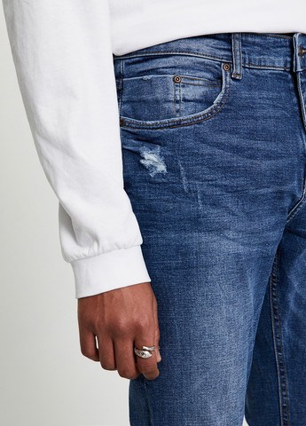 Синие демисезонные зауженные, укороченные джинсы Pull & Bear
