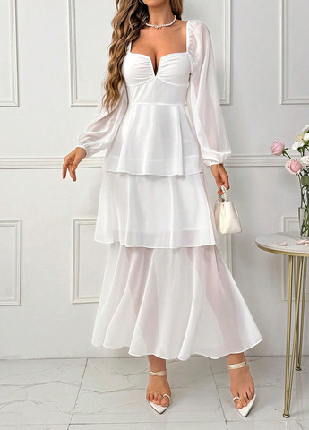 Білий святковий, коктейльна сукня а-силует SHEIN однотонна