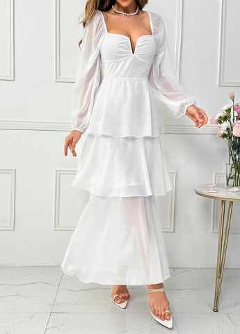 Білий святковий, коктейльна сукня а-силует SHEIN однотонна