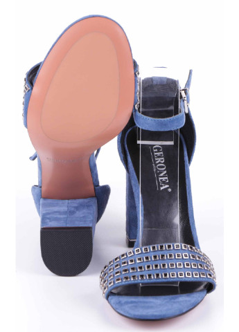 Синие женские босоножки на каблуке 114114 Geronea с ремешком