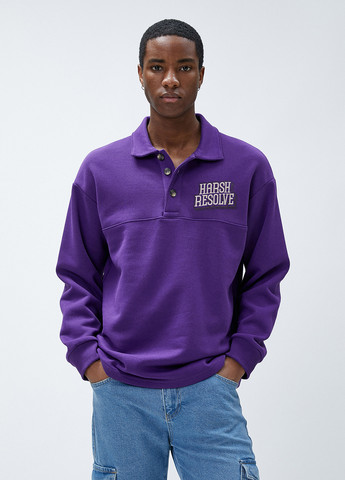 Фиолетовая мужская футболка поло KOTON с надписью