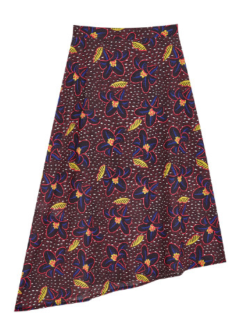 Бордовая кэжуал цветочной расцветки юбка Pull & Bear а-силуэта (трапеция)