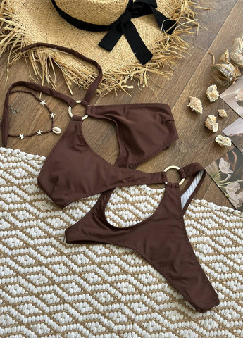 Коричневый летний купальник женский цельный слитный, танкини NOVA VEGA