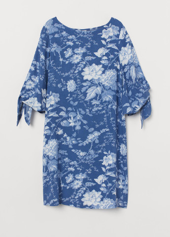 Синее кэжуал платье с узлом H&M с рисунком