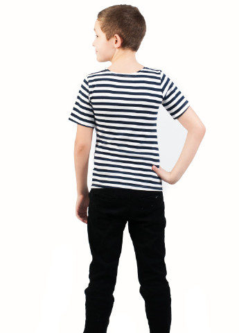 Темно-синяя летняя футболка тельняшка морская детская тёмно-синяя полоска Одеські тільняшки