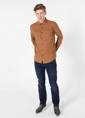 Светло-коричневая кэжуал рубашка однотонная Colin's