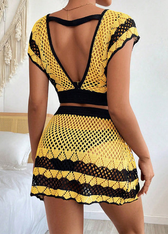 Желтый летний комплект (топ, юбка) SHEIN