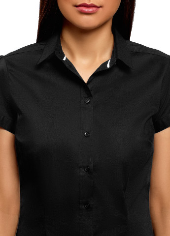 Черная кэжуал рубашка однотонная Oodji