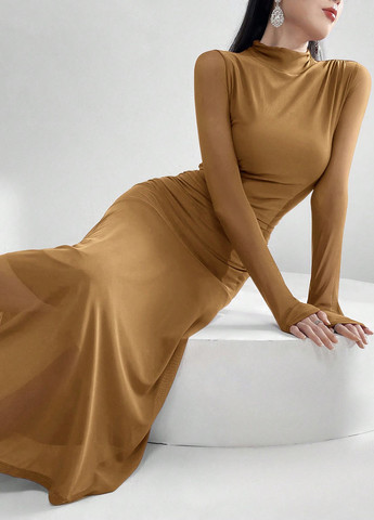 Пісочна кежуал, вечірня сукня сукня-водолазка, кльош, силуетна SHEIN однотонна