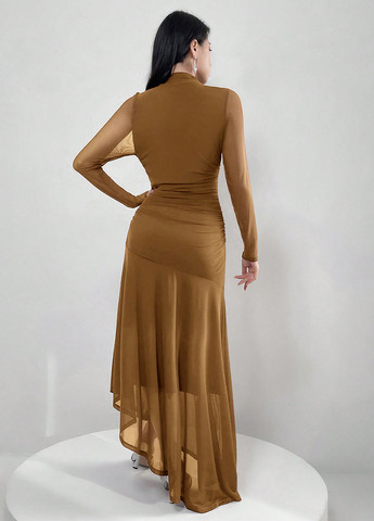 Пісочна кежуал, вечірня сукня сукня-водолазка, кльош, силуетна SHEIN однотонна