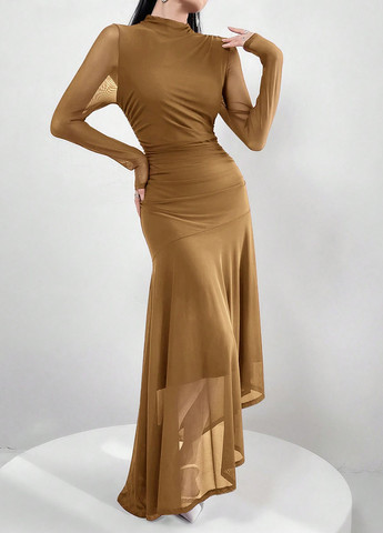 Пісочна кежуал, вечірня сукня сукня-водолазка, кльош, силуетна SHEIN однотонна