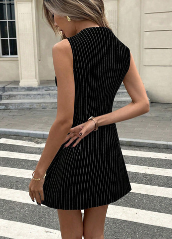 Черное кэжуал платье а-силуэт SHEIN в полоску