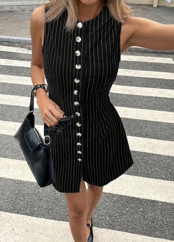 Черное кэжуал платье а-силуэт SHEIN в полоску