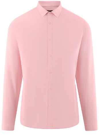 Светло-розовая классическая рубашка однотонная Oodji с длинным рукавом