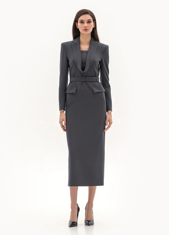 Серое деловое, кэжуал платье платье-жакет BGL однотонное