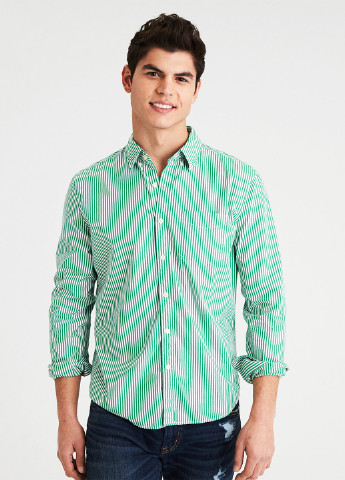 Зеленая кэжуал рубашка в полоску American Eagle с длинным рукавом