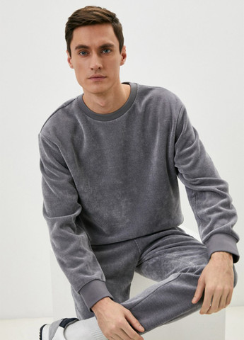 Свитшот Calvin Klein - Свободный крой однотонный серый кэжуал полиэстер, велюр - (264392260)