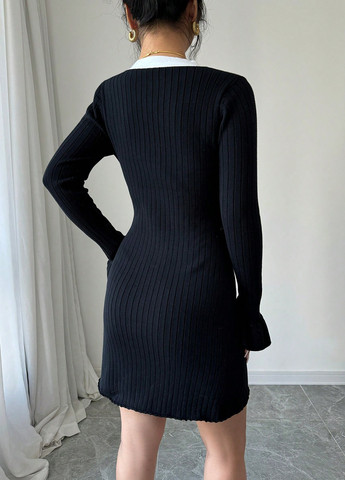 Черное кэжуал платье платье-свитер SHEIN колор блок