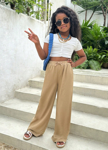 Бежевые праздничный, кэжуал демисезонные палаццо брюки SHEIN