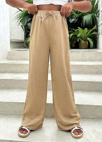 Бежевые праздничный, кэжуал демисезонные палаццо брюки SHEIN