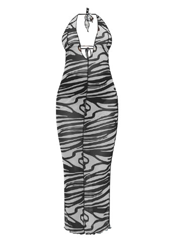 Черно-белое пляжное платье PrettyLittleThing зебра
