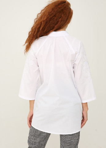 Біла демісезонна біла сорочка з рукавом реглан та вишивкою молочного кольору INNOE Белая блуза