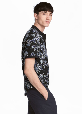 Черная футболка-поло для мужчин H&M с орнаментом