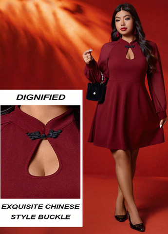 Бордова кежуал сукня кльош SHEIN однотонна