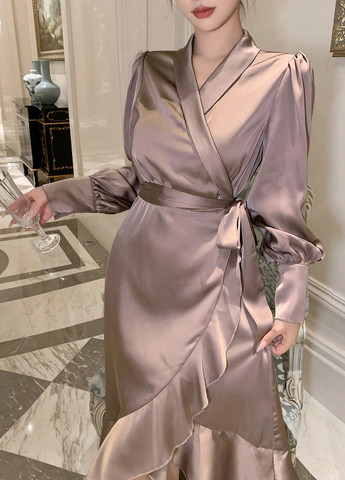 Рожево-коричнева вечірня сукня на запах SHEIN однотонна