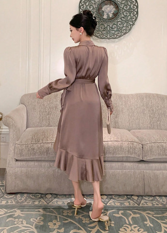 Рожево-коричнева вечірня сукня на запах SHEIN однотонна