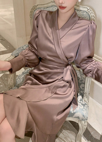 Рожево-коричнева вечірня сукня на запах SHEIN однотонна