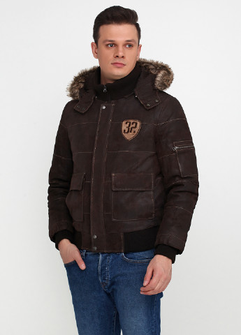 Темно-коричневая зимняя куртка кожаная Mustang