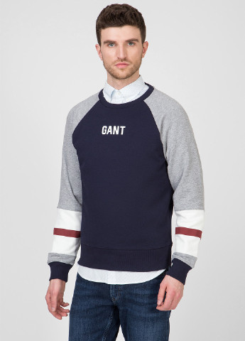 Свитшот Gant - Прямой крой логотип темно-синий кэжуал хлопок - (183874605)