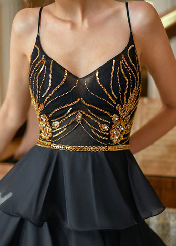 Черное вечернее платье клеш, с открытой спиной SHEIN однотонное