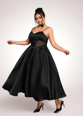 Черное вечернее платье клеш SHEIN однотонное