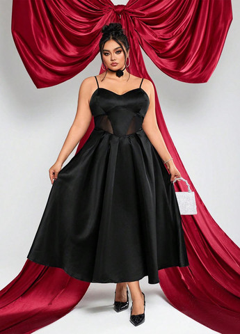 Черное вечернее платье клеш SHEIN однотонное