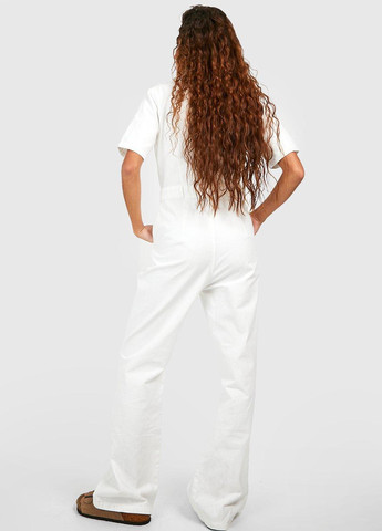 Комбінезон Boohoo комбінезон-брюки однотонний білий кежуал, джинсовий бавовна