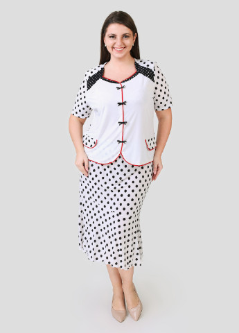 Костюм трикотажний білий в чорний горох блуза та спідниця ART 00063 BABOCHKA XL Collection (228062878)