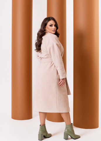 Темно-бежеве Женское пальто из кашемира на подкладке с поясом бежевого цвета р.48/50 376104 New Trend