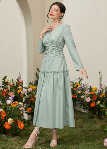 Сіро-зелена кежуал сукня кльош SHEIN однотонна