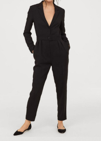 Комбинезон H&M комбинезон-брюки однотонный чёрный кэжуал костюмная, полиэстер