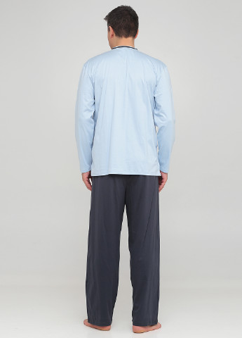 Пижама (лонгслив, брюки) Calida лонгслив + брюки однотонная голубая домашняя хлопок, трикотаж