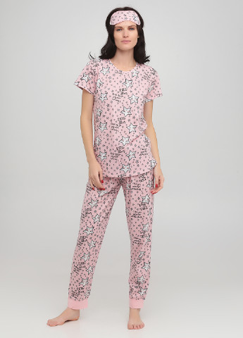 Светло-розовая всесезон пижама (футболка, брюки, маска для сна) футболка + брюки Mirano