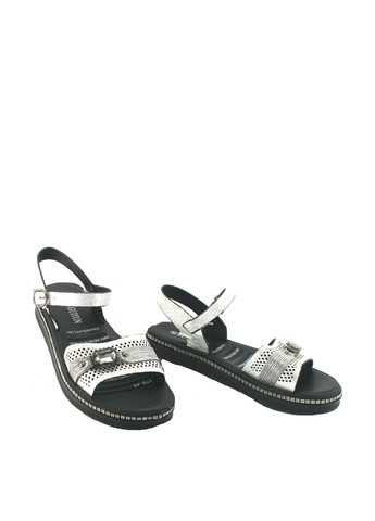 Серебряные босоножки No Brand с ремешком с перфорацией, с заклепками, с камнями