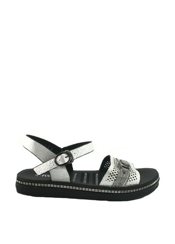 Серебряные босоножки No Brand с ремешком с перфорацией, с заклепками, с камнями