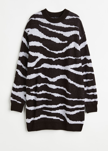 Черно-белое кэжуал платье платье-свитер H&M зебра