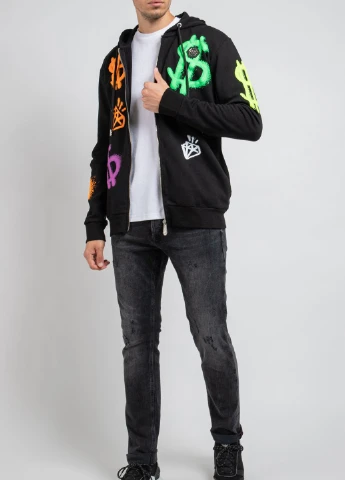Черное худи на молнии из коллекции DOLLAR Philipp Plein (251176498)